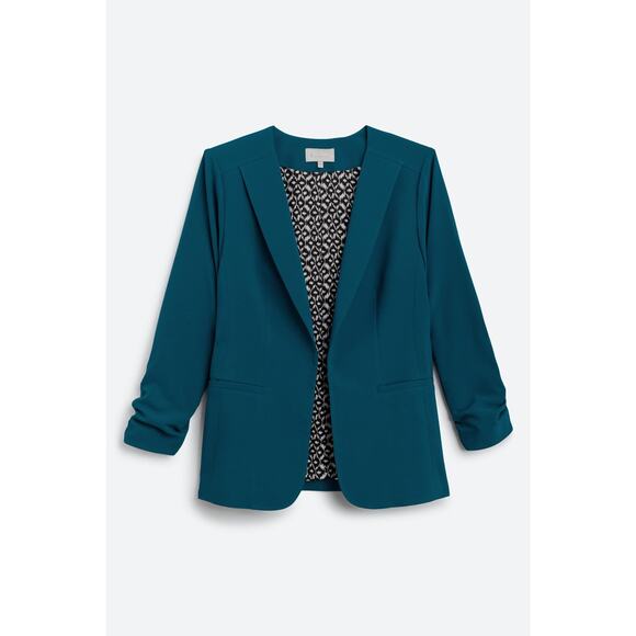 Skies Are Blue Raja Blazer Size 1X Teal Blue Curvy Stretch Work Career Jacket - Picture 5 of 13